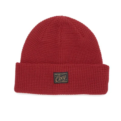 OBEY Clothing Men's Roscoe Waffle Knitted Beanie - Red