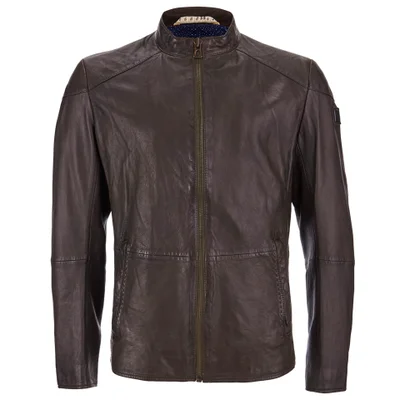 BOSS Orange Men's Jermon Leather Biker Jacket - Brown