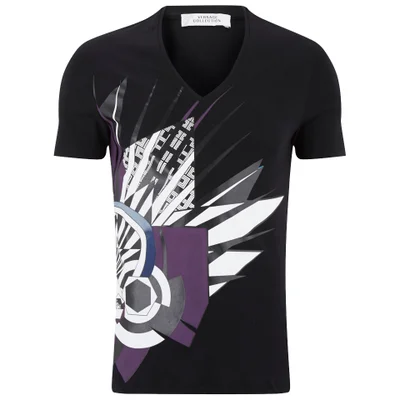 Versace Collection Men's V Neck Print T-Shirt - Black
