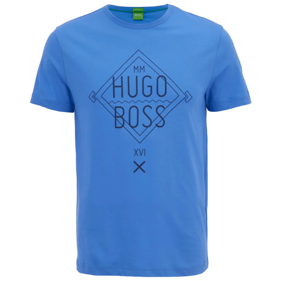 BOSS Green Men's 1 Large Logo Crew Neck T-Shirt - Blue Image 1