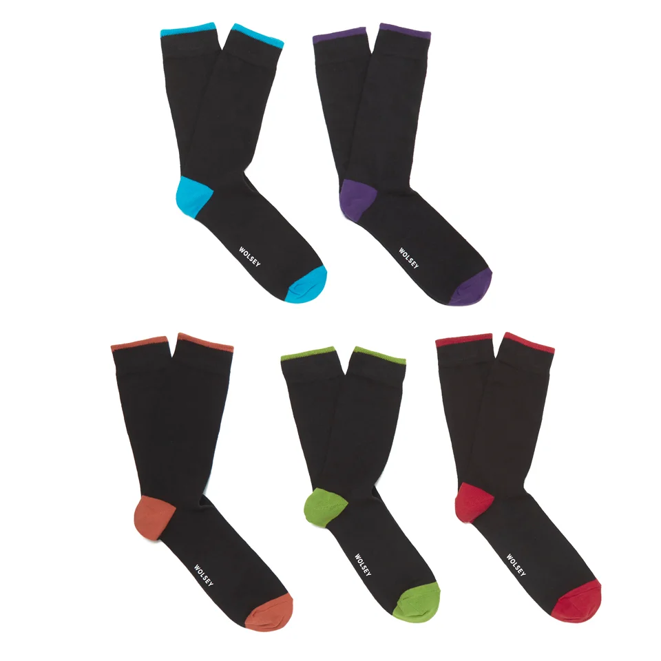 Wolsey Men's 5 Pack Heel and Toe Design Socks - Brights Image 1