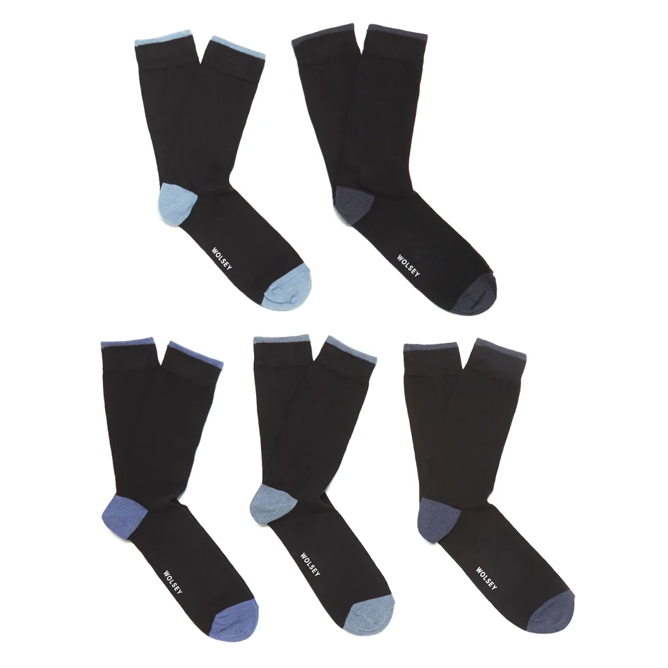 Wolsey Men's 5 Pack Heel and Toe Design Socks - Blue Image 1