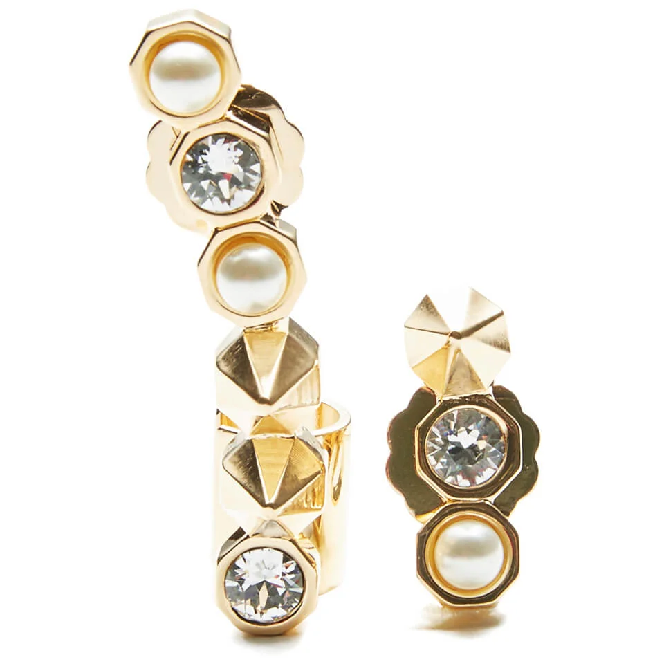 Maria Francesca Pepe Women's Asymmetric Encrusted Earrings - Gold Image 1
