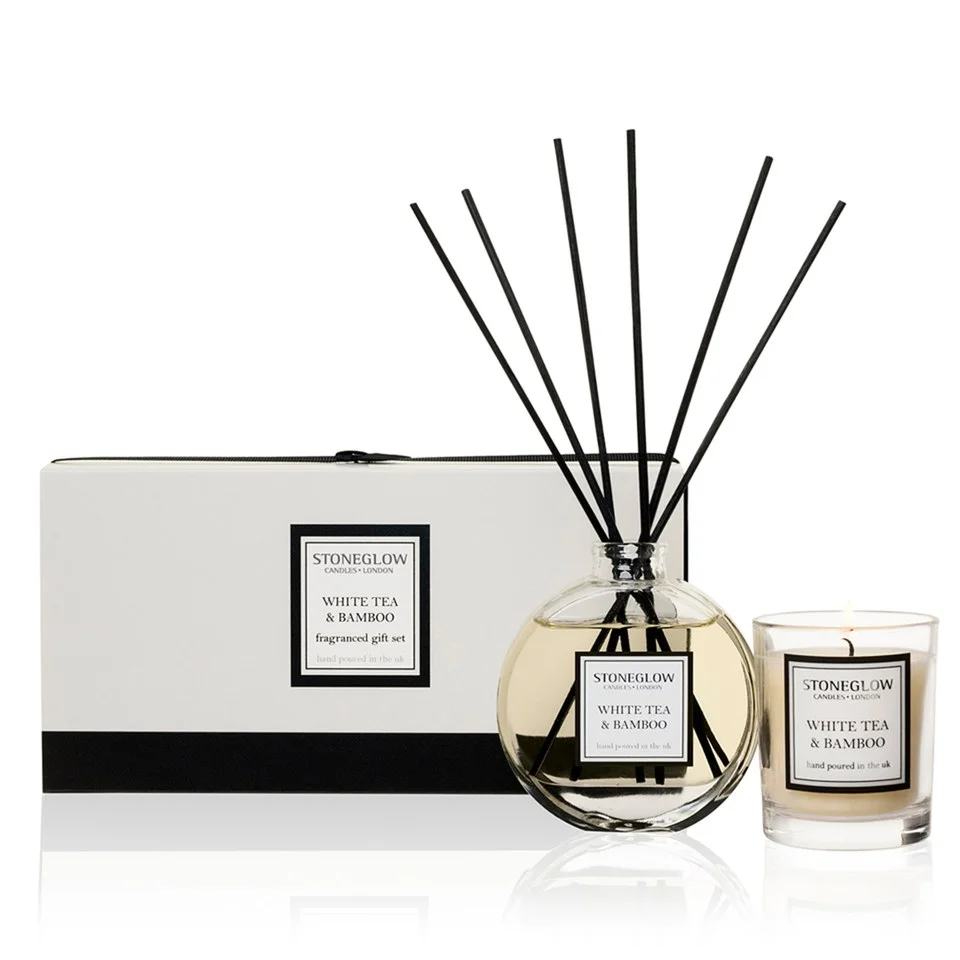 Stoneglow Modern Classics Candle and Reed Gift Set - White Tea and Bamboo Image 1