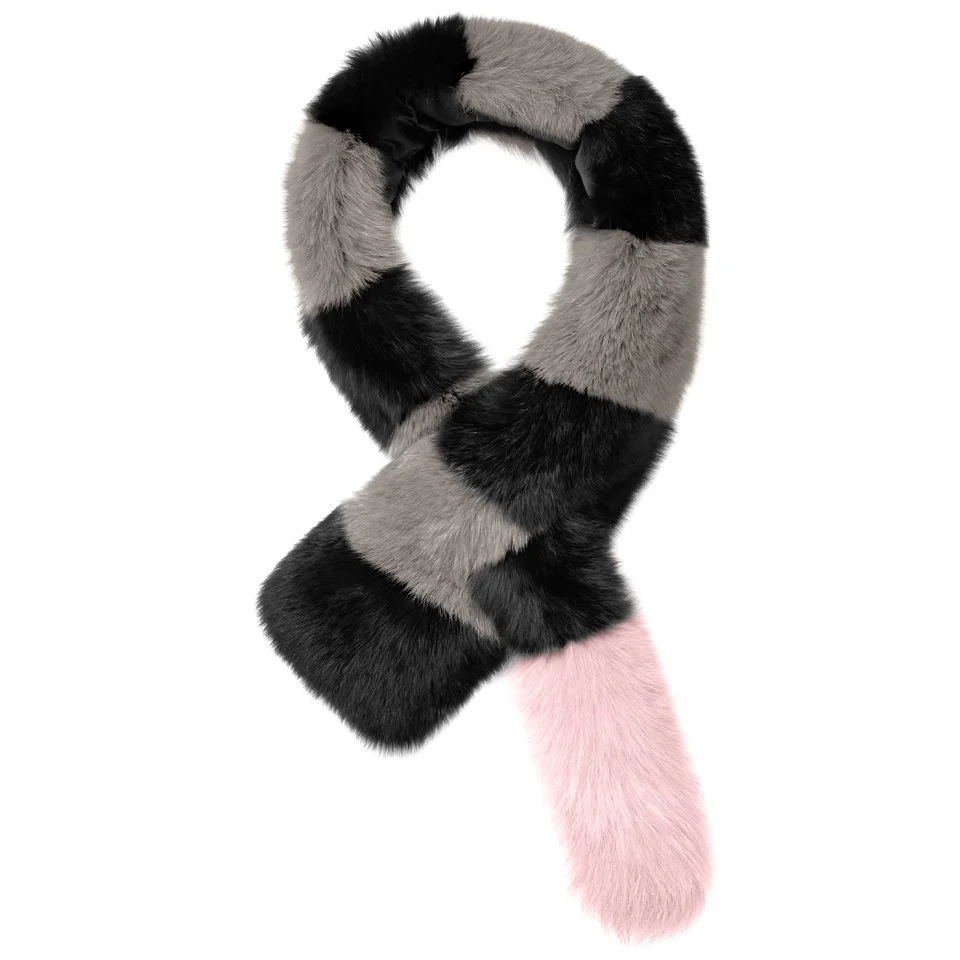 Charlotte Simone Women's Big Daddy Faux Fur Scarf - Grey/Black/Powder Pink Tail Image 1