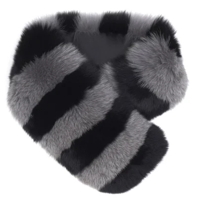 Charlotte Simone Women's Candy Stripe Cuff Faux Fur Scarf - Black/Dove Grey
