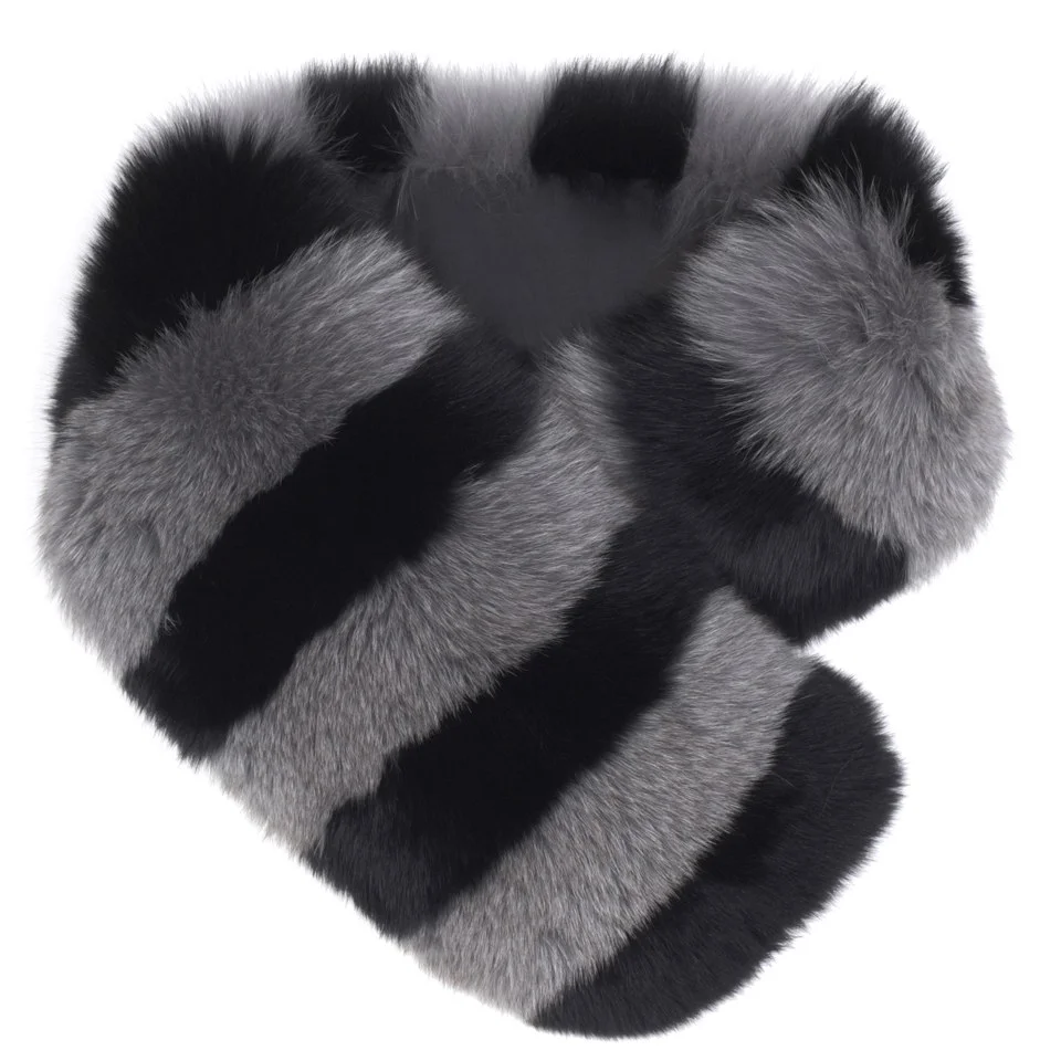 Charlotte Simone Women's Candy Stripe Cuff Faux Fur Scarf - Black/Dove Grey Image 1