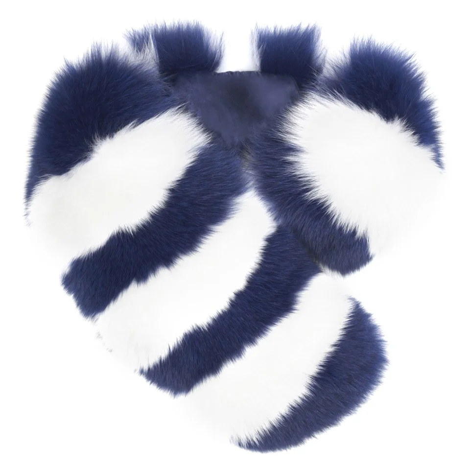 Charlotte Simone Women's Candy Stripe Cuff Faux Fur Scarf - Navy/White Image 1