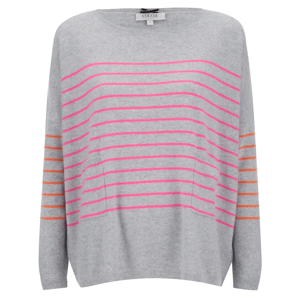Cocoa Cashmere Women's Striped Pocket Jumper - Grey/Dayglow/Laser Image 1