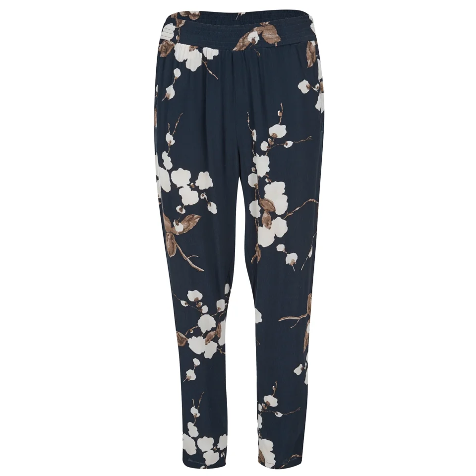 Ganni Women's Floral Trousers - Navy Japanese Flower Image 1