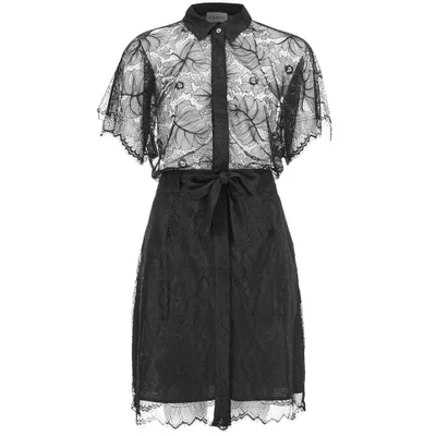 Ganni Women's Lace Upper Shirt Dress - Black
