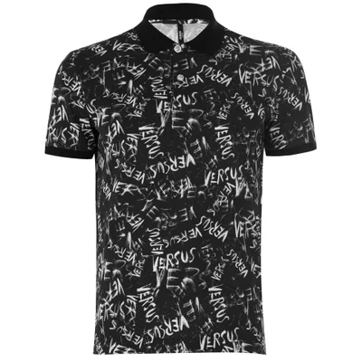 Versus Versace Men's All Over Logo Polo Shirt - Black