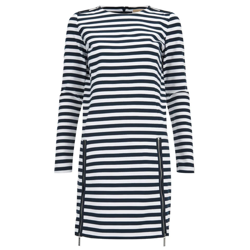 MICHAEL MICHAEL KORS Women's Zip Detail Stripe Dress - New Navy/White Image 1