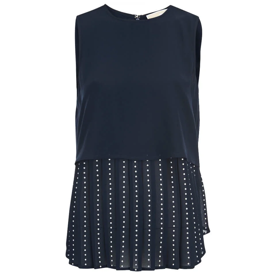 MICHAEL MICHAEL KORS Women's Embellished Pleated Top - New Navy - L/UK 12 Image 1