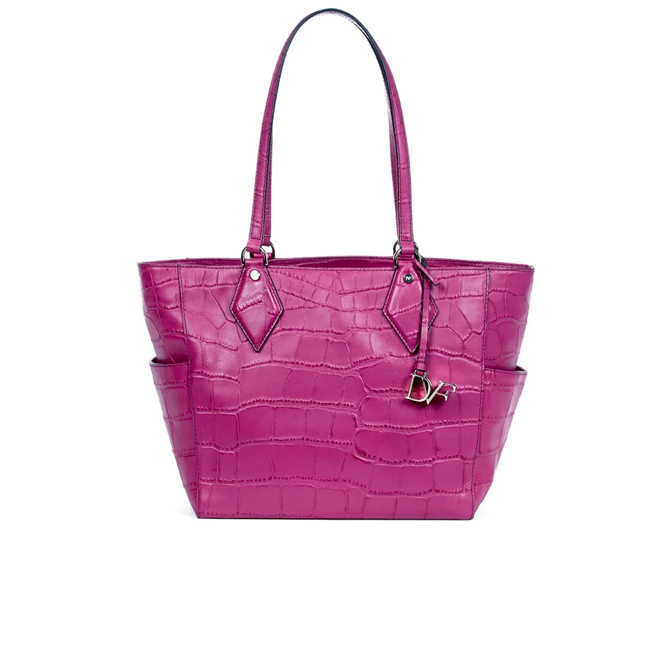 Diane von Furstenberg Women's Voyage BFF Croc Leather Tote Bag - Pink Image 1