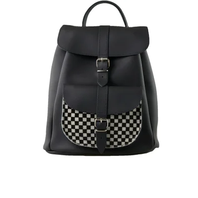 Grafea Checkers Leather Backpack - Black