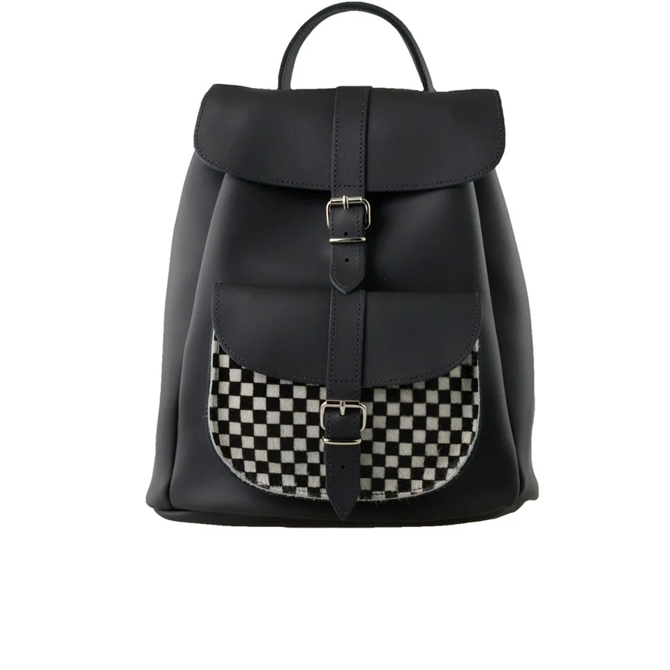 Grafea Checkers Leather Backpack - Black Image 1