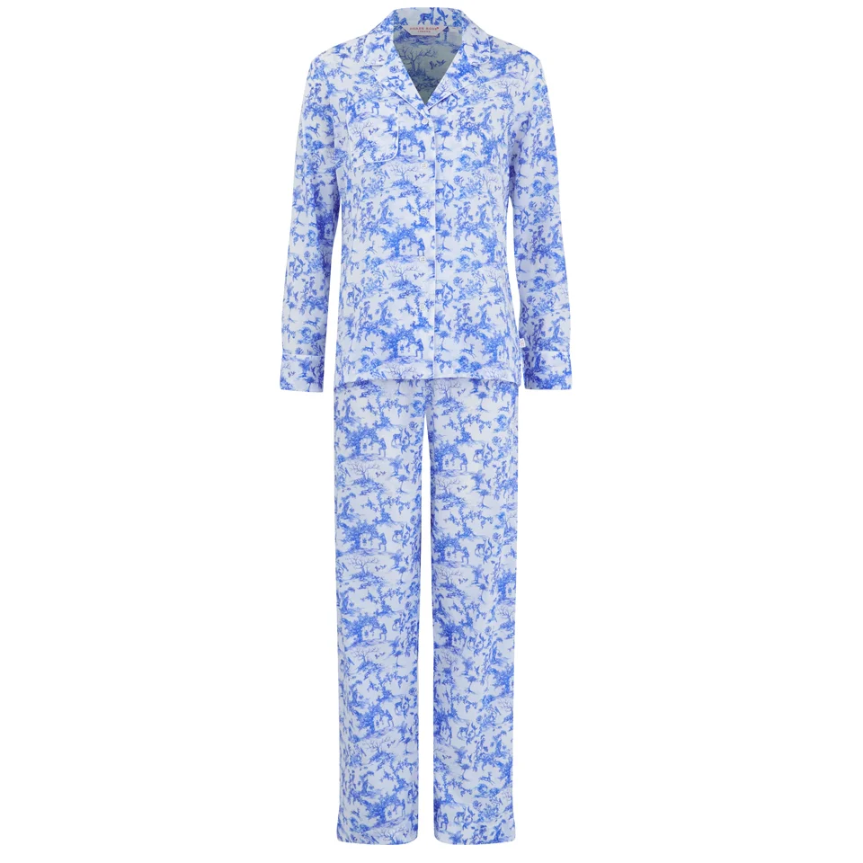 Derek Rose Women's Toile Ladies Pyjama Set - White/Cobalt Image 1