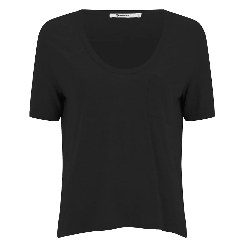 T by Alexander Wang Women's Classic Cropped T-Shirt with Chest Pocket - Black Image 1