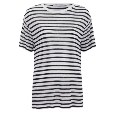T by Alexander Wang Women's Stripe Rayon Linen Short Sleeve T-Shirt - Ink and Ivory