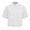T by Alexander Wang Women's Cotton Poplin Cropped Short Sleeve Shirt - Sky - Image 1