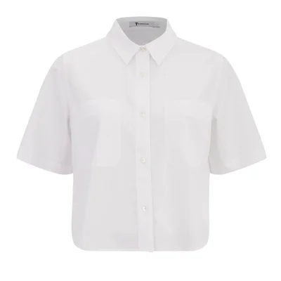 T by Alexander Wang Women's Cotton Poplin Cropped Short Sleeve Shirt - Sky