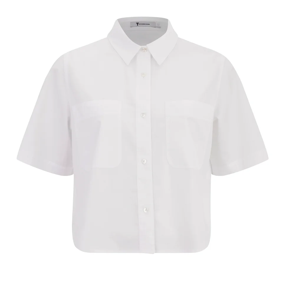 T by Alexander Wang Women's Cotton Poplin Cropped Short Sleeve Shirt - Sky Image 1