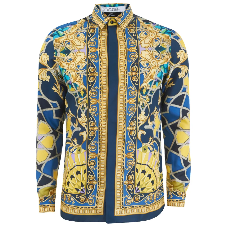 Versace Collection Men's Silk Printed Shirt - Blue Image 1