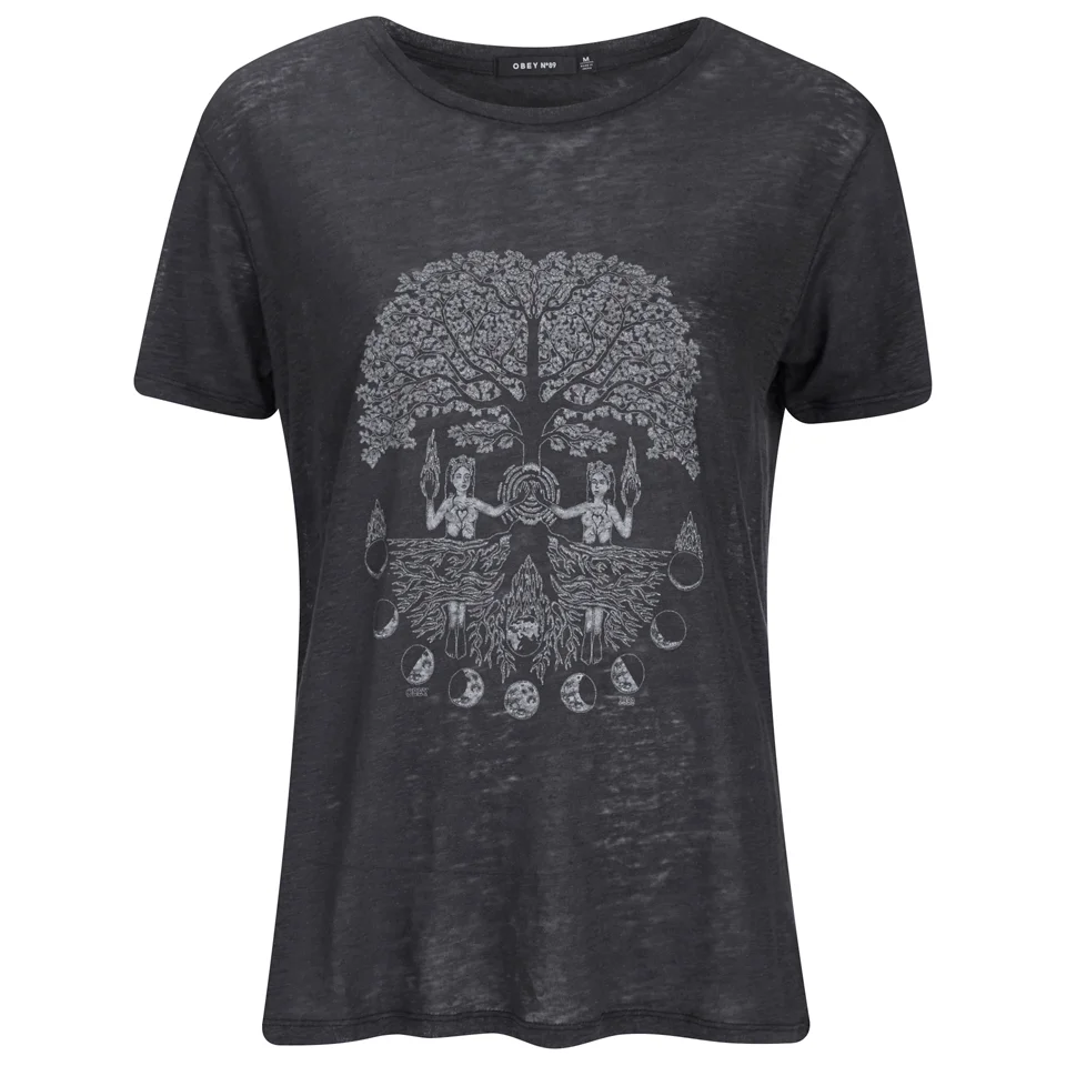 OBEY Clothing Women's Roots Linen T-Shirt - Black Image 1