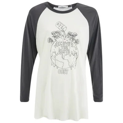 OBEY Clothing Women's Recover The Earther Raglan 3/4 Length T-Shirt - Cream/Graphite