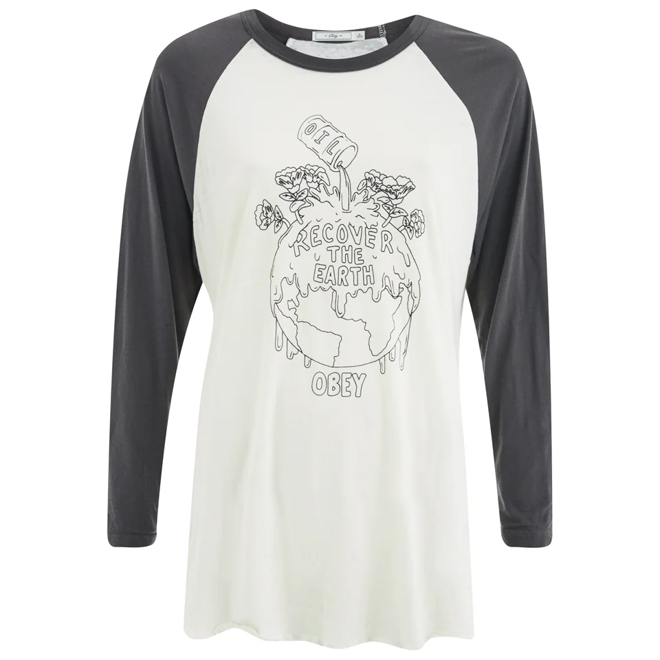 OBEY Clothing Women's Recover The Earther Raglan 3/4 Length T-Shirt - Cream/Graphite Image 1