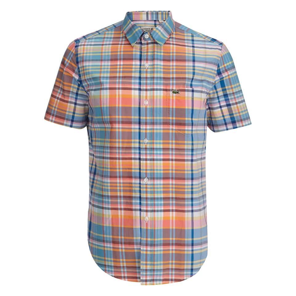 Lacoste Men's Short Sleeve Checked Shirt - Papaya Image 1