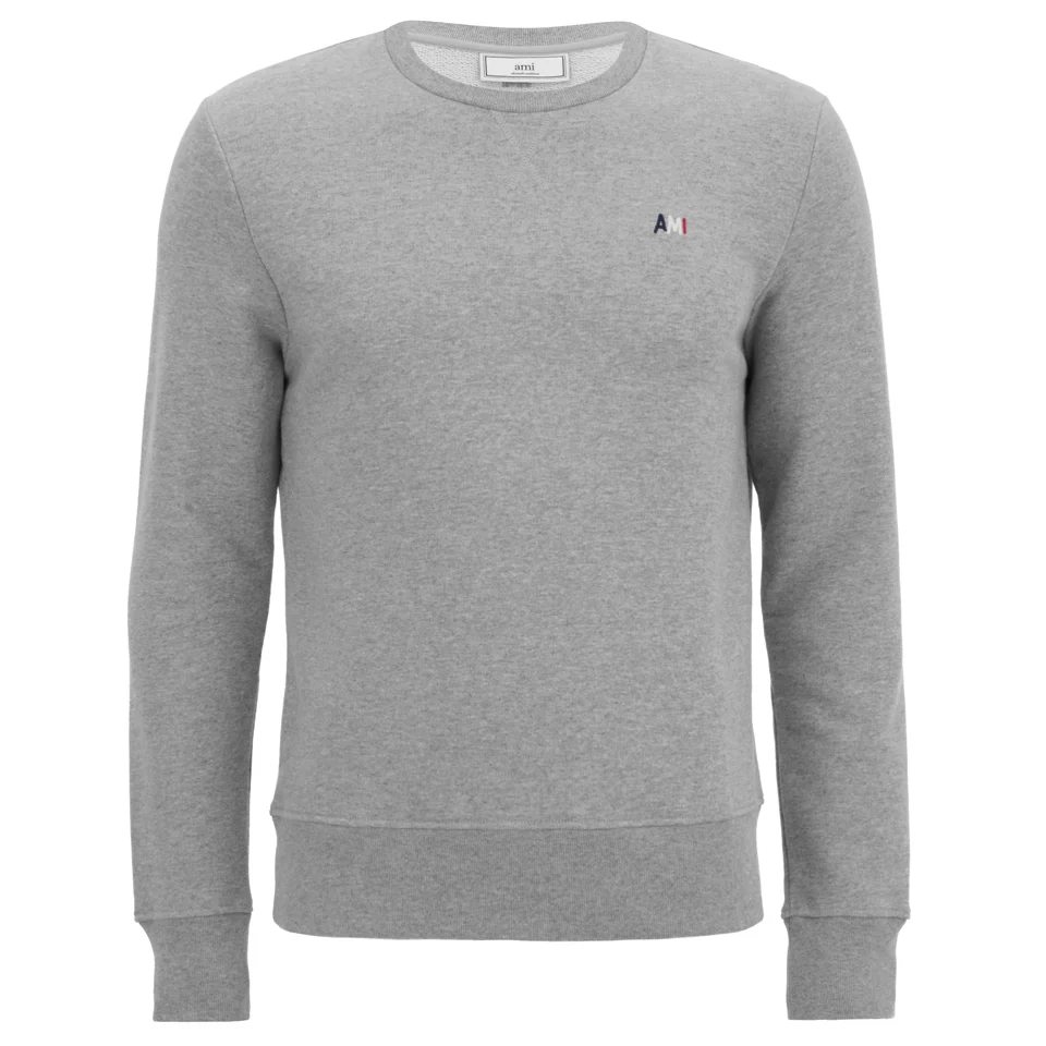 AMI Men's Embroidered Chest Sweatshirt - Heather Grey Image 1
