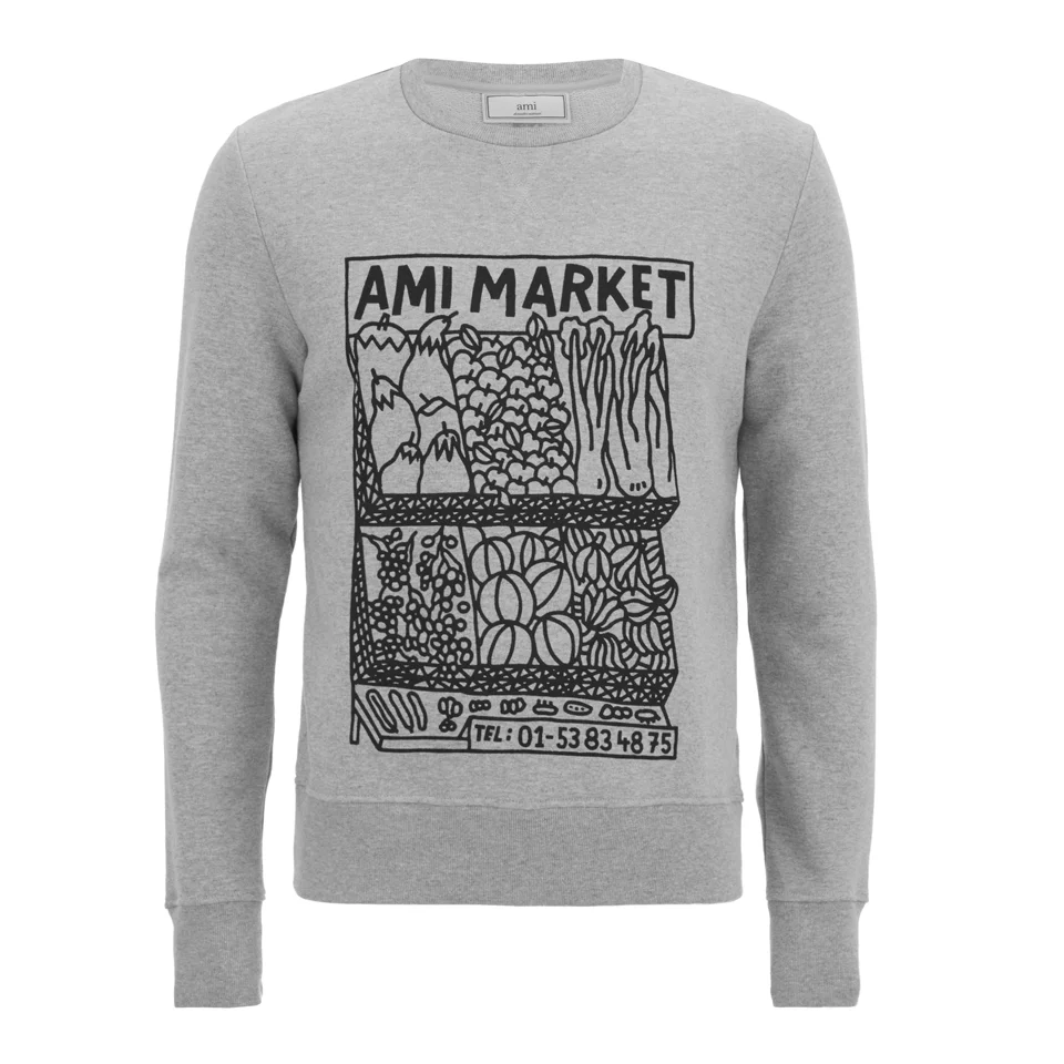 AMI Men's Market Print Crew Neck Sweatshirt - Heather Grey Image 1