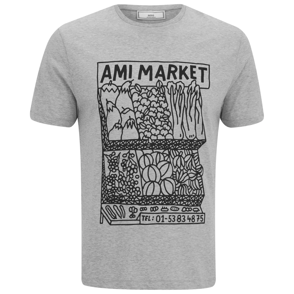 AMI Men's Market Print T-Shirt - Heather Grey Image 1