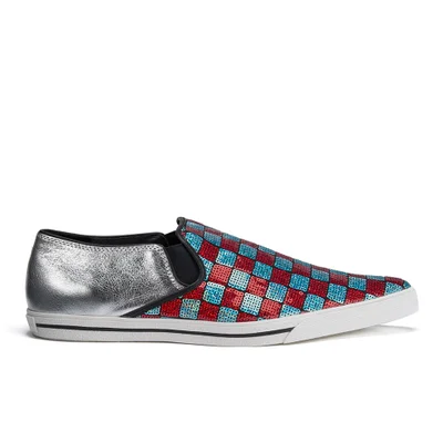 Marc Jacobs Women's Delancey Sequins Embroidered Slip-On Trainers - Aqua/Red