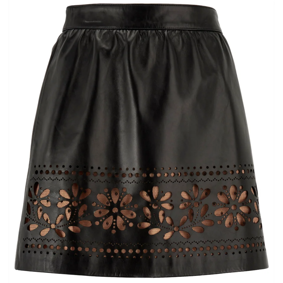 REDValentino Women's Cut Out Leather Skirt - Black Image 1