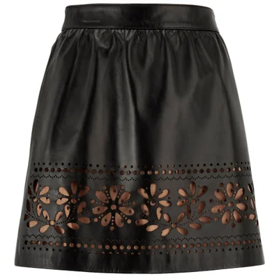REDValentino Women's Cut Out Leather Skirt - Black