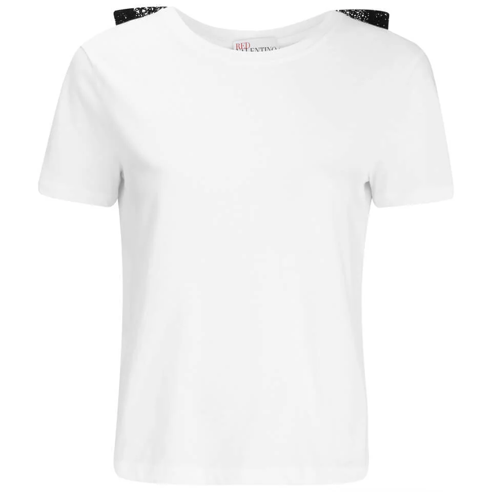 REDValentino Women's Bow Lace Back T-Shirt - White Image 1