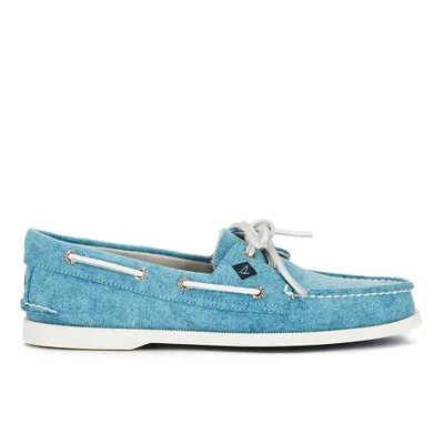Sperry Men's A/O 2-Eye White Cap Canvas Boat Shoes - Turquoise