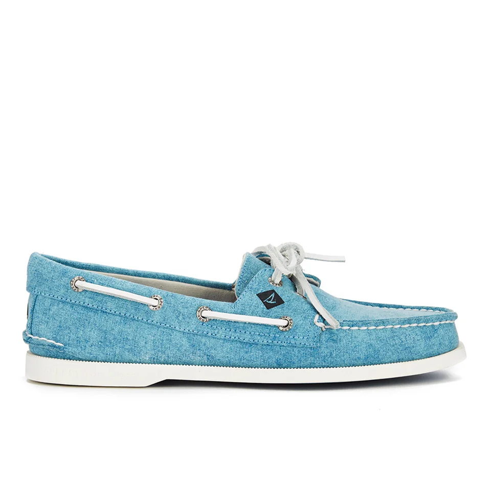 Sperry Men's A/O 2-Eye White Cap Canvas Boat Shoes - Turquoise Image 1