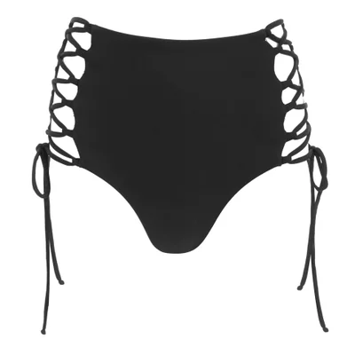 Mara Hoffman Women's Reversible Lace Up High Waisted Bikini Bottoms - Black