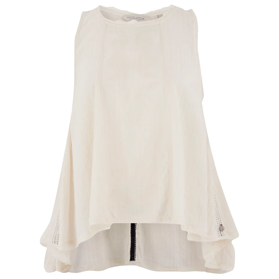 Maison Scotch Women's Sleeveless Top In Drapy Cotton Quality and Embroidery - White Image 1