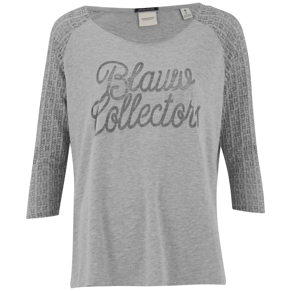 Maison Scotch Women's 3/4 Sleeve Logo T-Shirt with Logo Burnout Artwork - Grey Image 1