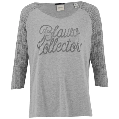 Maison Scotch Women's 3/4 Sleeve Logo T-Shirt with Logo Burnout Artwork - Grey