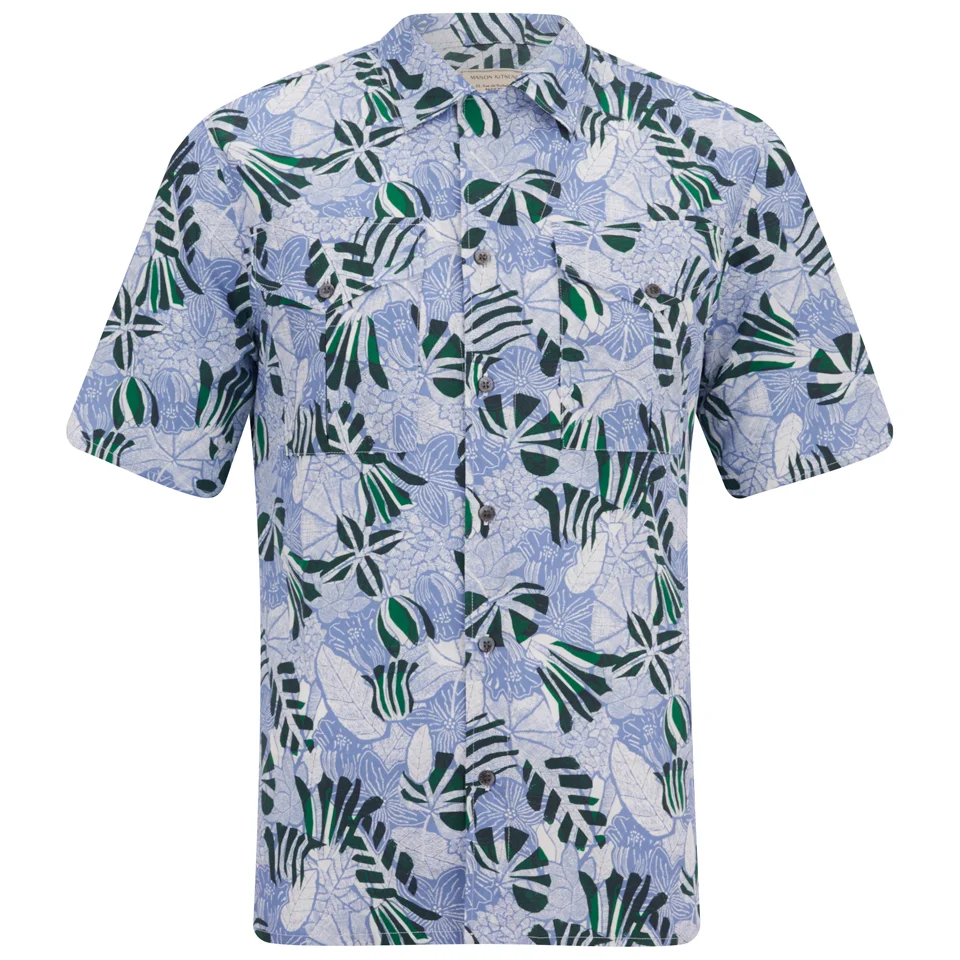 Maison Kitsuné Men's Hibiscus Safari Short Sleeve Shirt - Emerald Sky Image 1