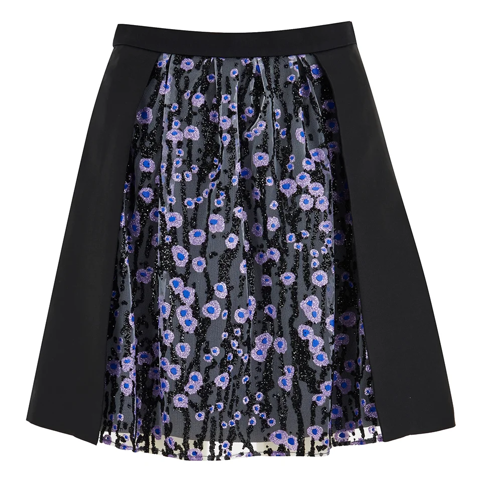 Carven Women's Floral Skirt - Black/Lilac Image 1