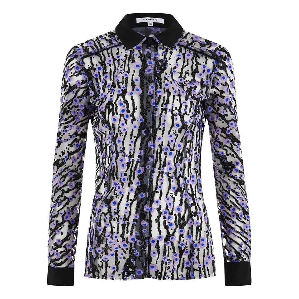 Carven Women's Printed Blouse - Silver/Black/Lilac Image 1