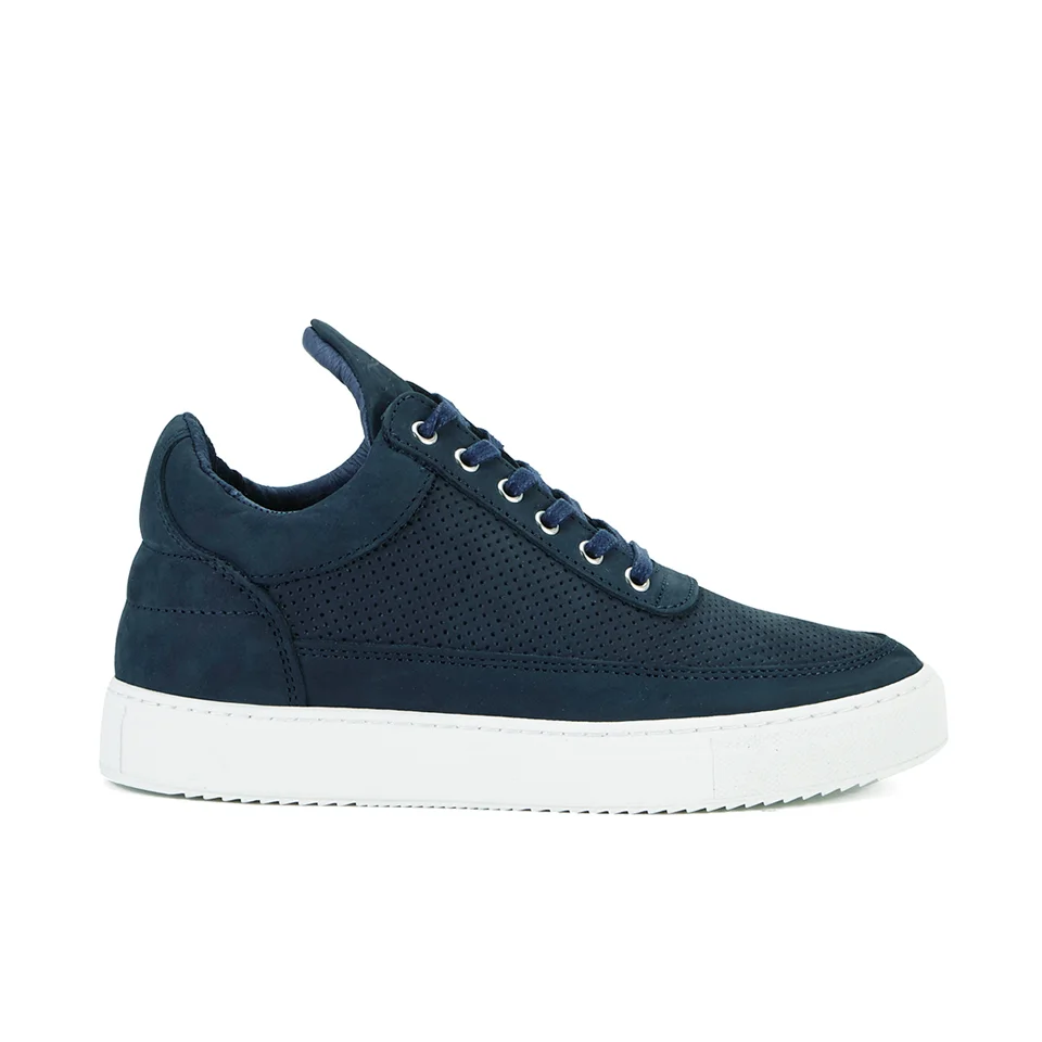 Filling Pieces Tone Perforated Low Top Suede Trainers - Navy Image 1