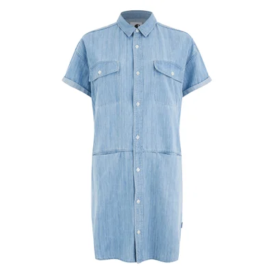 Carhartt Women's Corry Short Sleeved Denim Shirt Dress - Blue Super Bleach